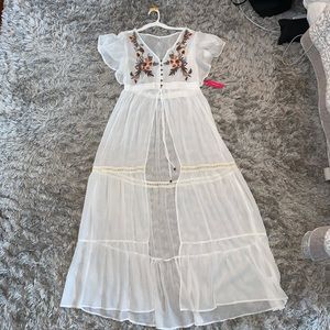 White Embroidered Boho Kimono